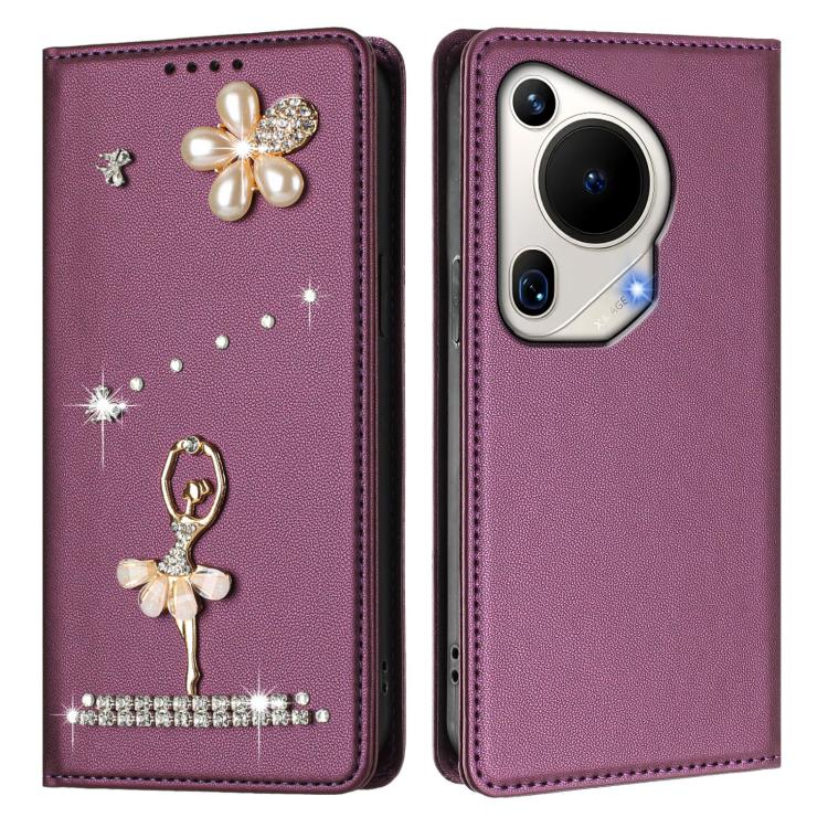 For Huawei Pura 70 Ultra Ballet Girl Diamond Studded RFID Vegan Leather Phone Case
