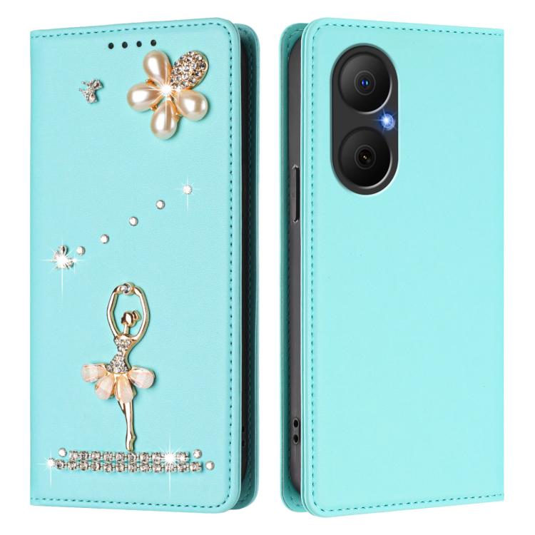 For Huawei Enjoy 80 4G / nova Y73 Ballet Girl Diamond Studded RFID Vegan Leather Phone Case