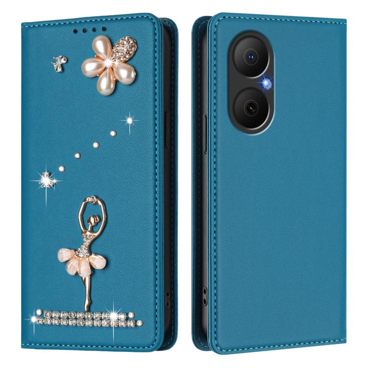 For Huawei Enjoy 80 4G / nova Y73 Ballet Girl Diamond Studded RFID Vegan Leather Phone Case