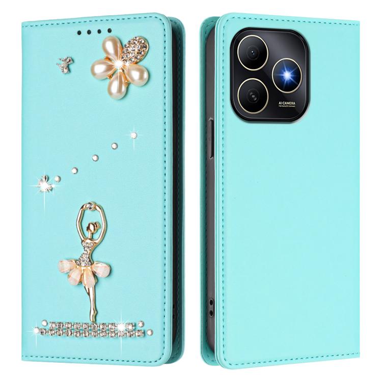 For Huawei Enjoy 80s 4G Ballet Girl Diamond Studded RFID Vegan Leather Phone Case