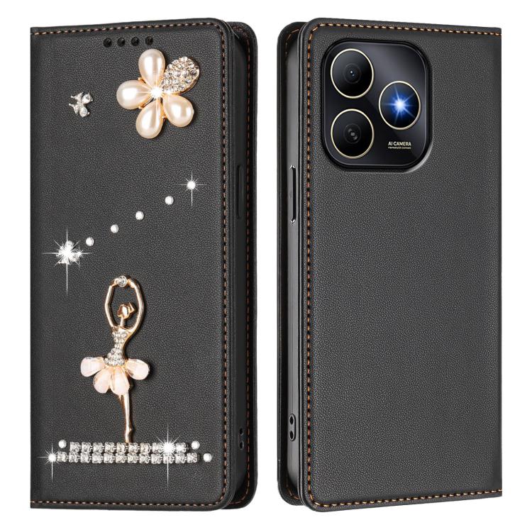 For Huawei Enjoy 80s 4G Ballet Girl Diamond Studded RFID Vegan Leather Phone Case