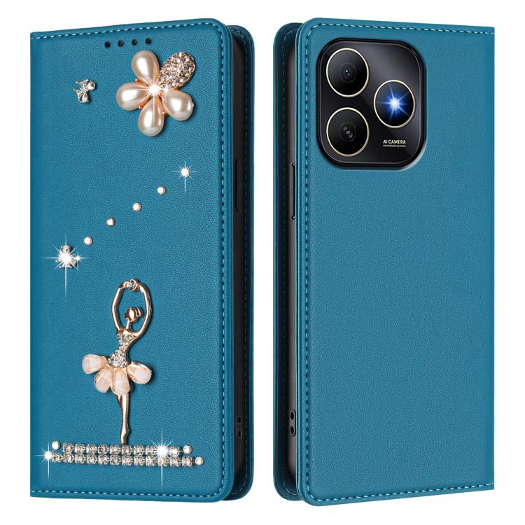 For Huawei Enjoy 80s 4G Ballet Girl Diamond Studded RFID Vegan Leather Phone Case