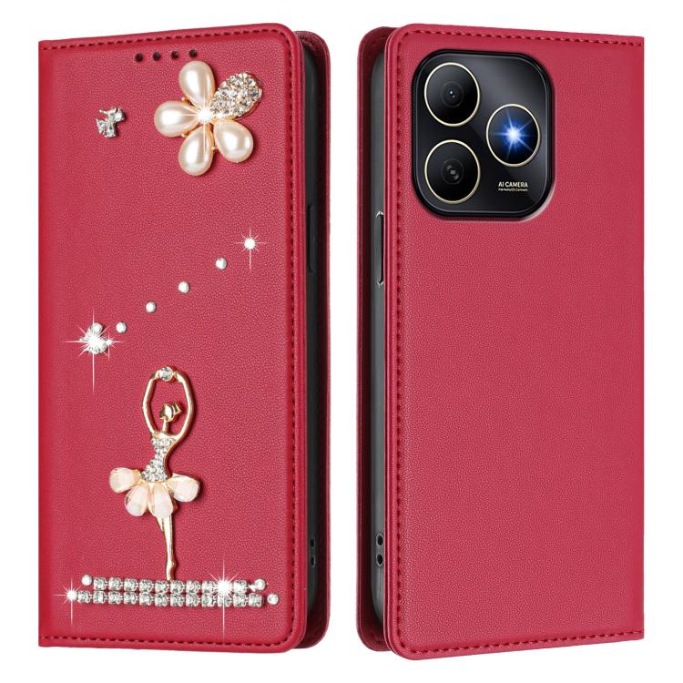 For Huawei Enjoy 80s 4G Ballet Girl Diamond Studded RFID Vegan Leather Phone Case