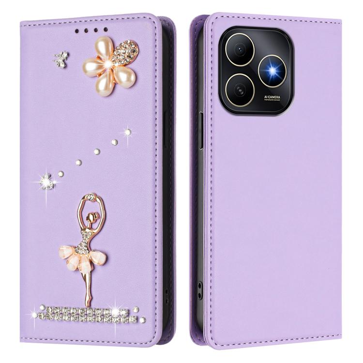For Huawei Enjoy 80s 4G Ballet Girl Diamond Studded RFID Vegan Leather Phone Case