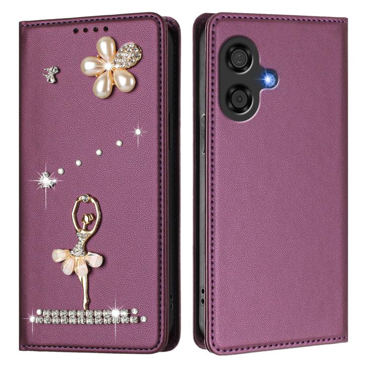 For Coolpad Cool 40i Ballet Girl Diamond Studded RFID Vegan Leather Phone Case