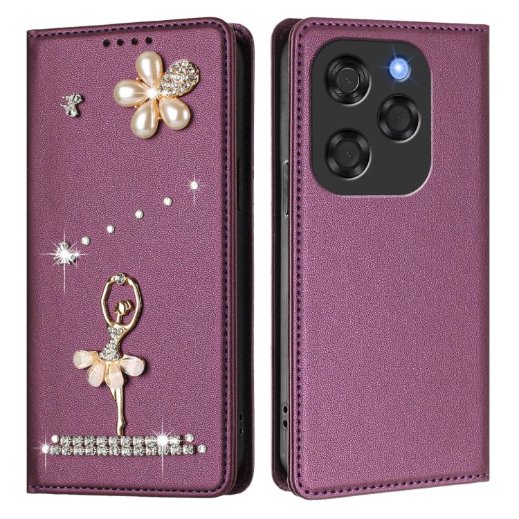 For Coolpad X100 Ballet Girl Diamond Studded RFID Vegan Leather Phone Case