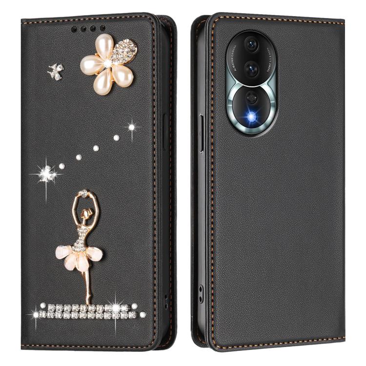 For Honor 80 5G Ballet Girl Diamond Studded RFID Vegan Leather Phone Case