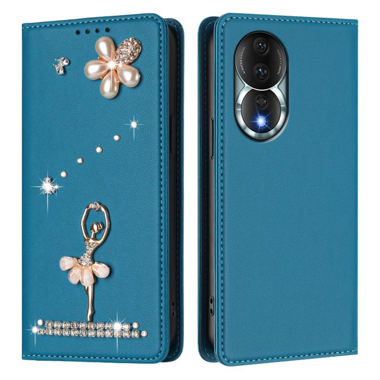 For Honor 80 5G Ballet Girl Diamond Studded RFID Vegan Leather Phone Case