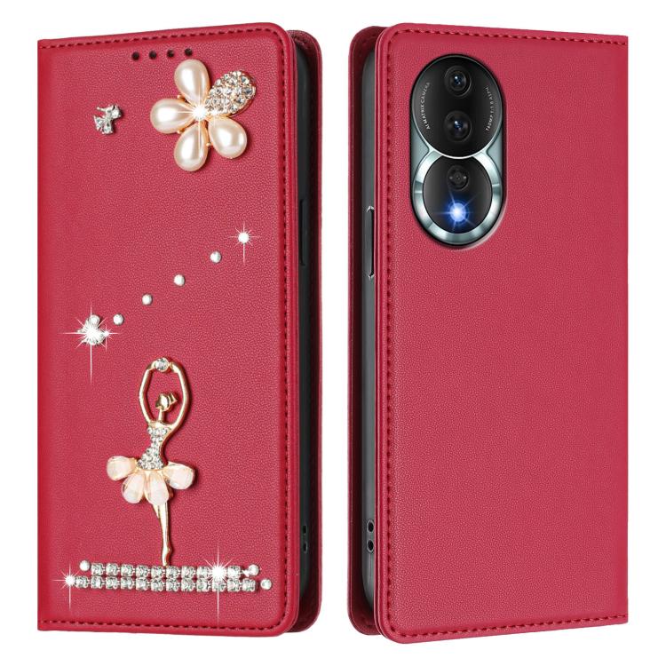 For Honor 80 5G Ballet Girl Diamond Studded RFID Vegan Leather Phone Case