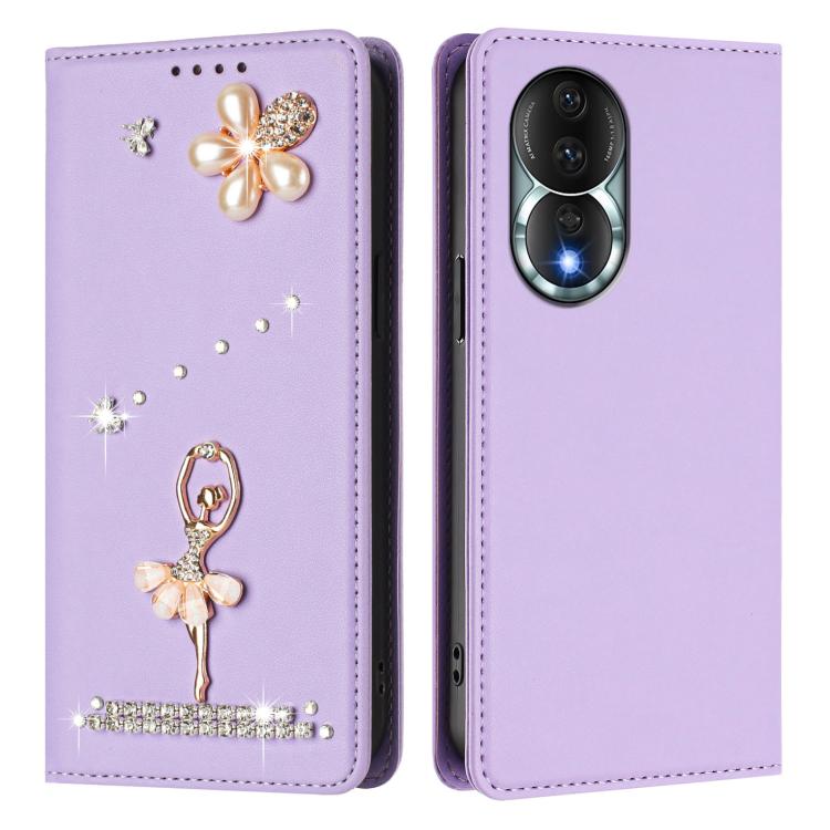 For Honor 80 5G Ballet Girl Diamond Studded RFID Vegan Leather Phone Case