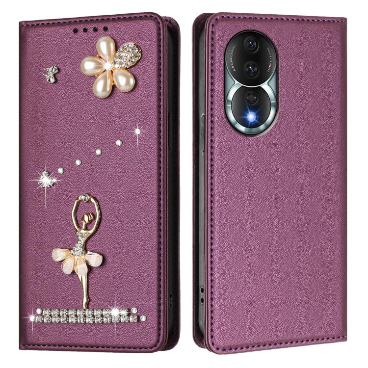For Honor 80 5G Ballet Girl Diamond Studded RFID Vegan Leather Phone Case