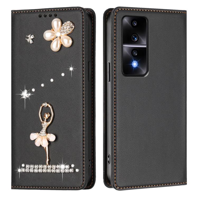 For Honor 80 GT 5G Ballet Girl Diamond Studded RFID Vegan Leather Phone Case