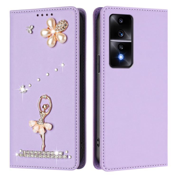 For Honor 80 GT 5G Ballet Girl Diamond Studded RFID Vegan Leather Phone Case