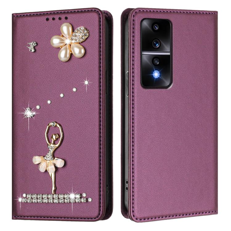 For Honor 80 GT 5G Ballet Girl Diamond Studded RFID Vegan Leather Phone Case