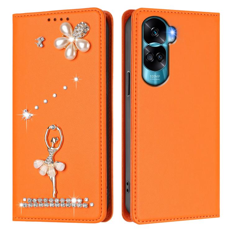 For Honor 90 Lite 5G / X50i 5G Ballet Girl Diamond Studded RFID Vegan Leather Phone Case