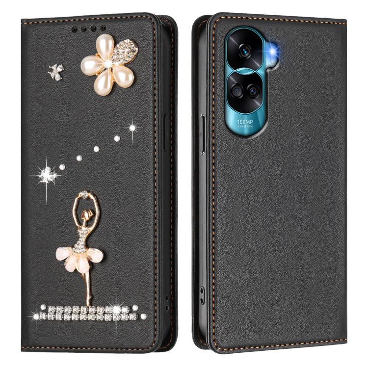 For Honor 90 Lite 5G / X50i 5G Ballet Girl Diamond Studded RFID Vegan Leather Phone Case