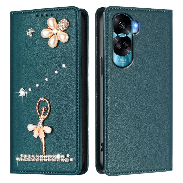 For Honor 90 Lite 5G / X50i 5G Ballet Girl Diamond Studded RFID Vegan Leather Phone Case