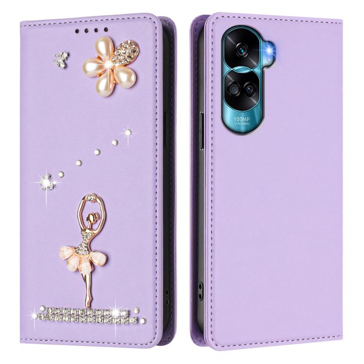 For Honor 90 Lite 5G / X50i 5G Ballet Girl Diamond Studded RFID Vegan Leather Phone Case