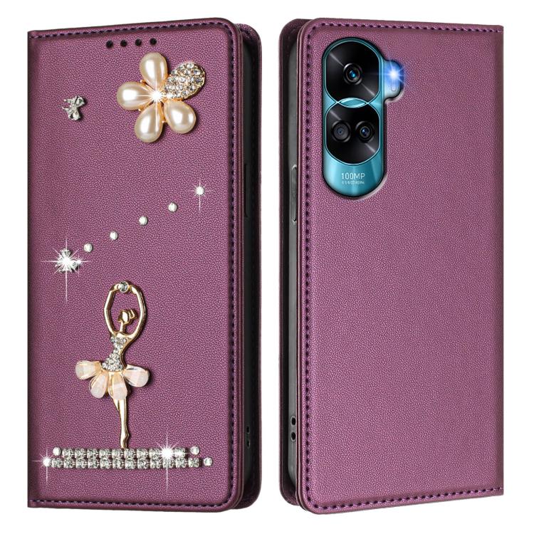 For Honor 90 Lite 5G / X50i 5G Ballet Girl Diamond Studded RFID Vegan Leather Phone Case