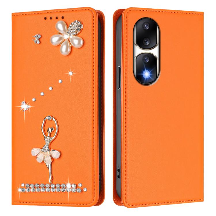 For Honor 90 Pro 5G Ballet Girl Diamond Studded RFID Vegan Leather Phone Case