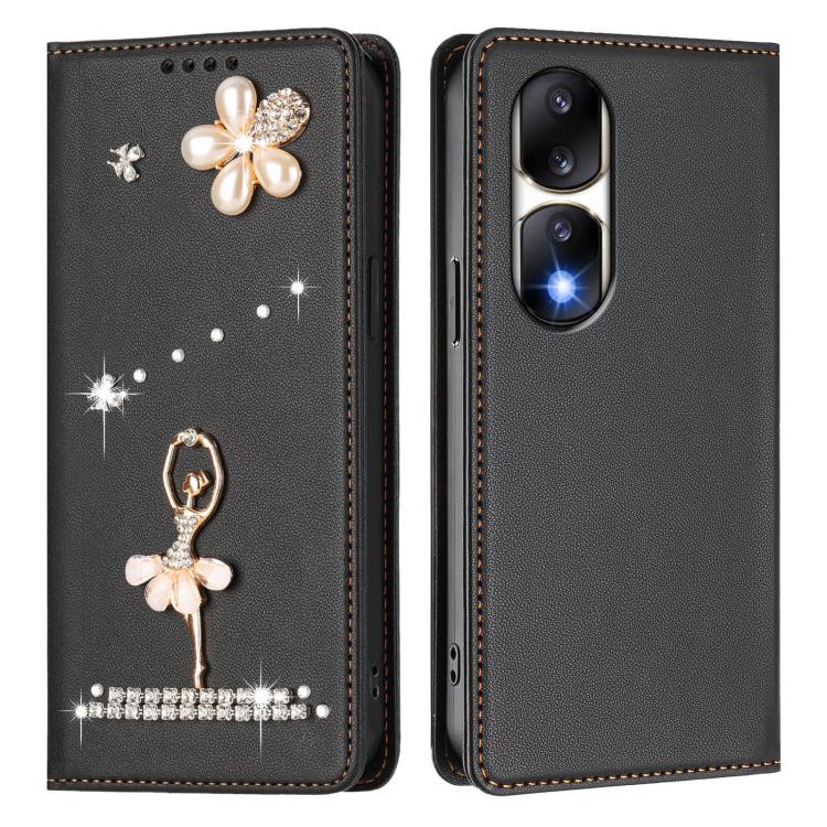 For Honor 90 Pro 5G Ballet Girl Diamond Studded RFID Vegan Leather Phone Case