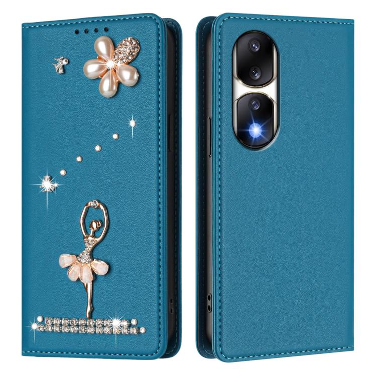 For Honor 90 Pro 5G Ballet Girl Diamond Studded RFID Vegan Leather Phone Case