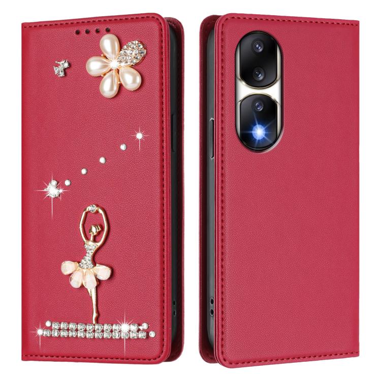 For Honor 90 Pro 5G Ballet Girl Diamond Studded RFID Vegan Leather Phone Case
