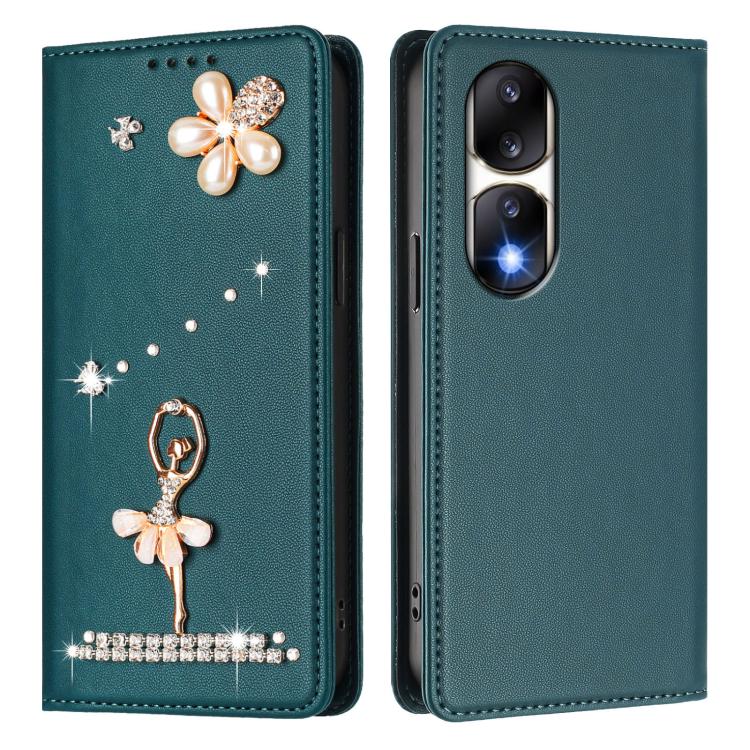 For Honor 90 Pro 5G Ballet Girl Diamond Studded RFID Vegan Leather Phone Case
