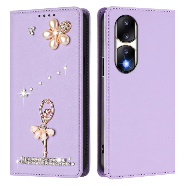For Honor 90 Pro 5G Ballet Girl Diamond Studded RFID Vegan Leather Phone Case