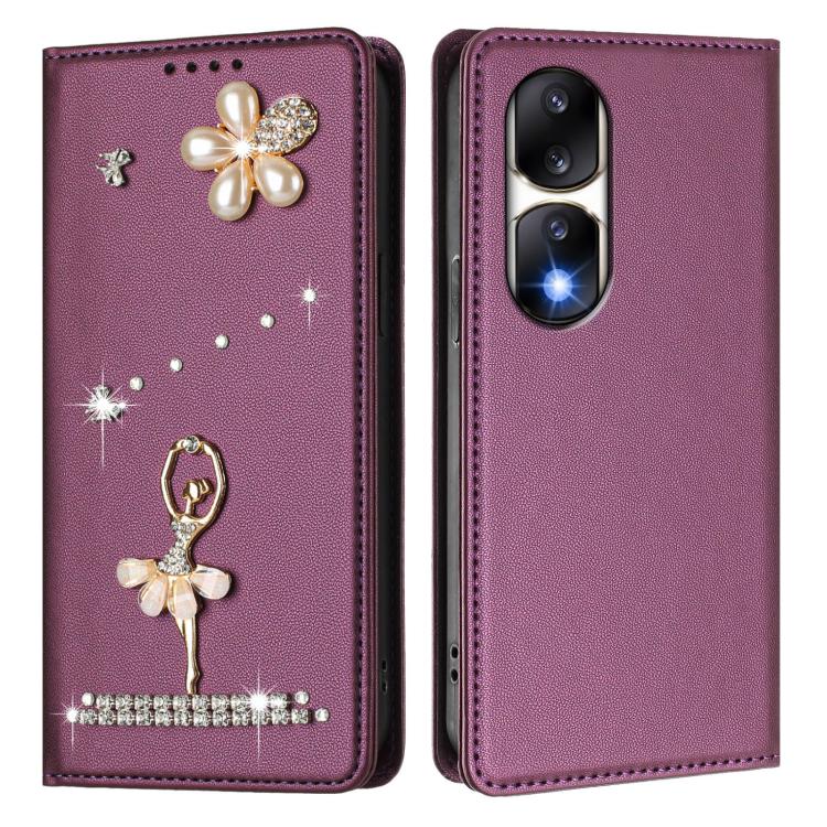 For Honor 90 Pro 5G Ballet Girl Diamond Studded RFID Vegan Leather Phone Case