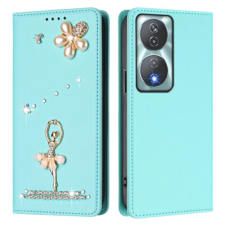For Honor 90 Smart 5G / X7b 5G / X7b 4G Ballet Girl Diamond Studded RFID Vegan Leather Phone Case