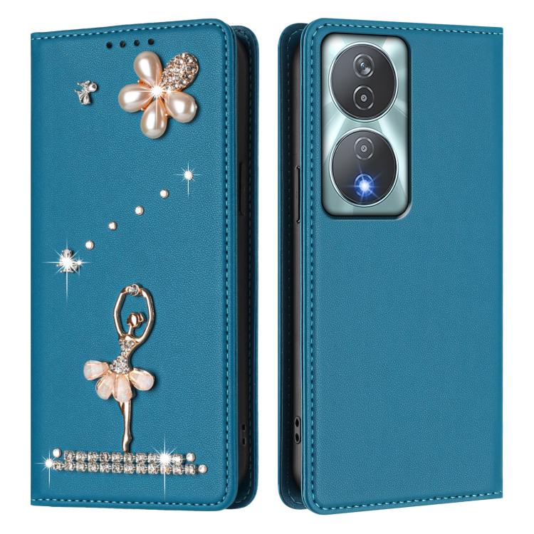 For Honor 90 Smart 5G / X7b 5G / X7b 4G Ballet Girl Diamond Studded RFID Vegan Leather Phone Case