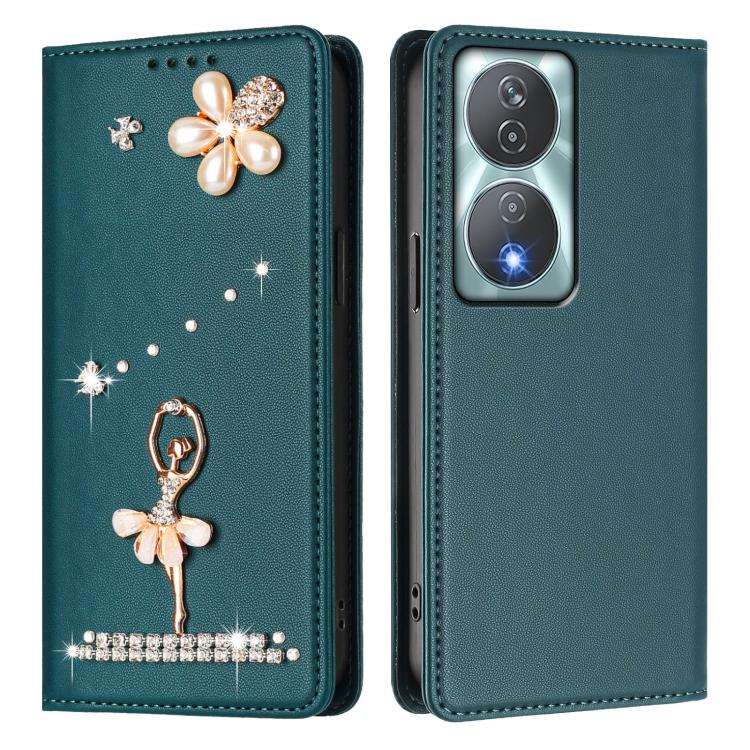 For Honor 90 Smart 5G / X7b 5G / X7b 4G Ballet Girl Diamond Studded RFID Vegan Leather Phone Case