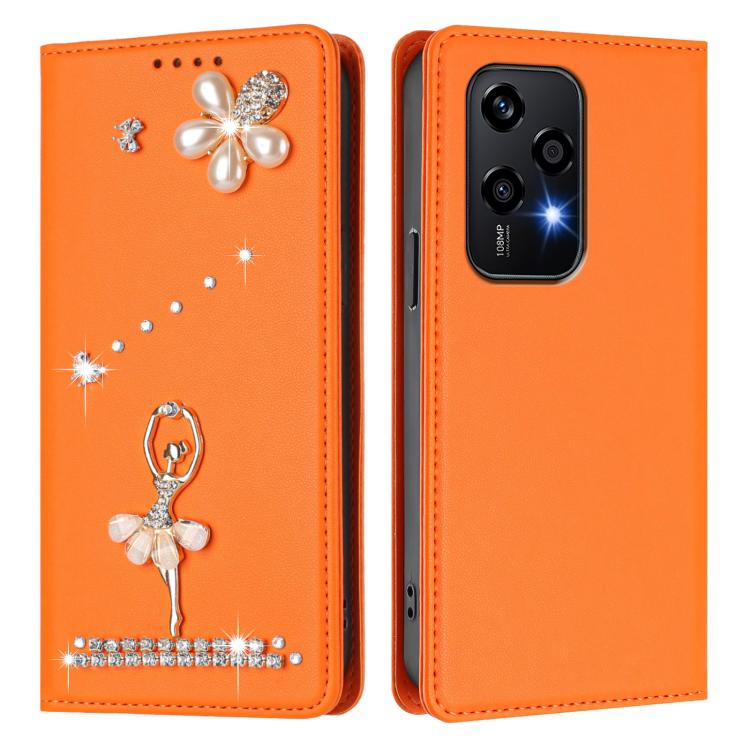 For Honor 200 Lite 5G Global Ballet Girl Diamond Studded RFID Vegan Leather Phone Case