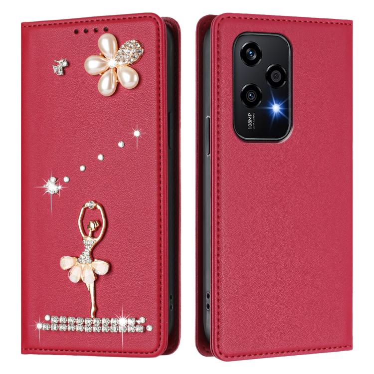 For Honor 200 Lite 5G Global Ballet Girl Diamond Studded RFID Vegan Leather Phone Case