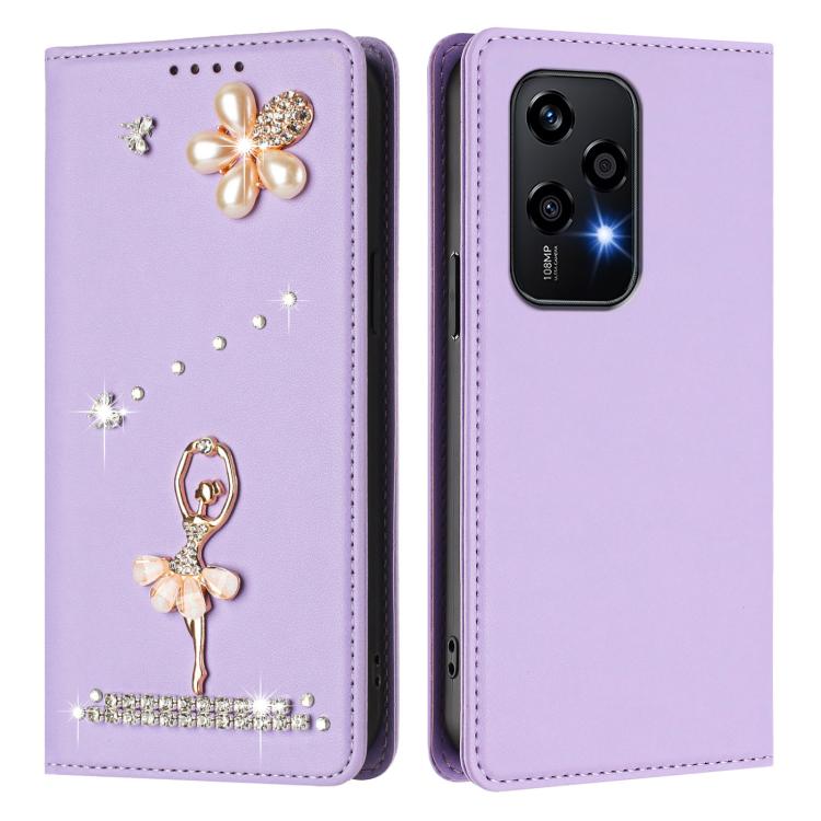 For Honor 200 Lite 5G Global Ballet Girl Diamond Studded RFID Vegan Leather Phone Case