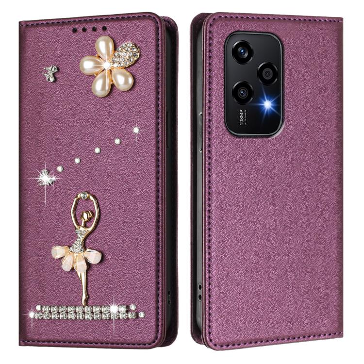 For Honor 200 Lite 5G Global Ballet Girl Diamond Studded RFID Vegan Leather Phone Case