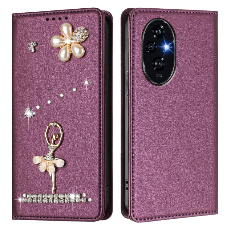 For Honor 200 Pro 5G Global Ballet Girl Diamond Studded RFID Vegan Leather Phone Case