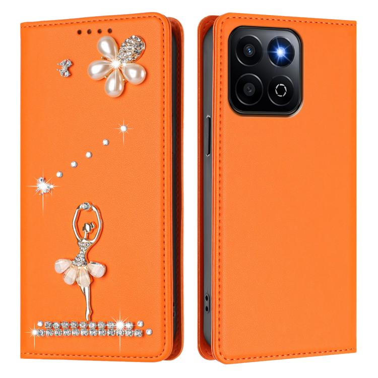 For Honor 200 Smart 5G Global / X7c 4G Ballet Girl Diamond Studded RFID Vegan Leather Phone Case