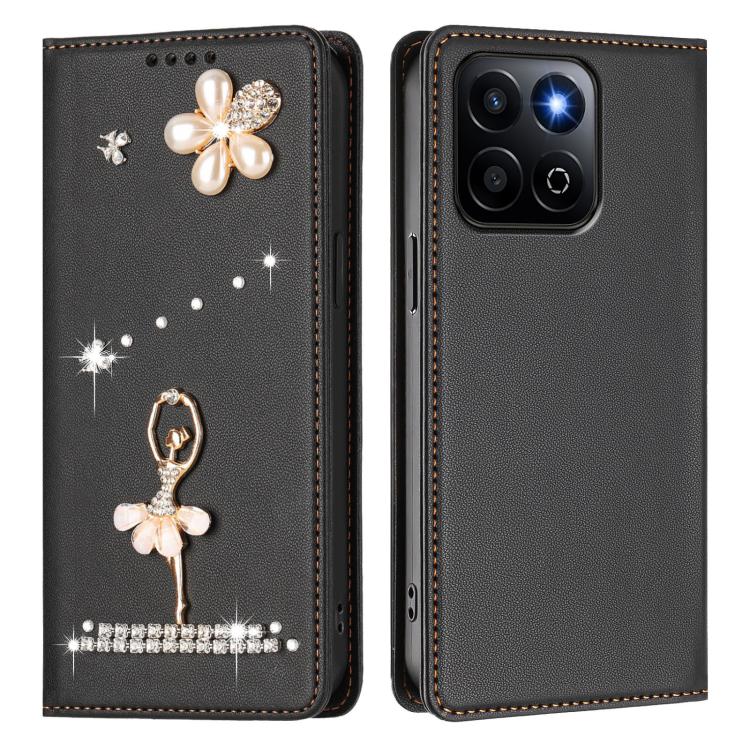For Honor 200 Smart 5G Global / X7c 4G Ballet Girl Diamond Studded RFID Vegan Leather Phone Case