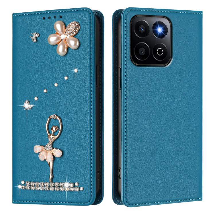 For Honor 400 Smart 5G Global / X7d 5G Ballet Girl Diamond Studded RFID Vegan Leather Phone Case