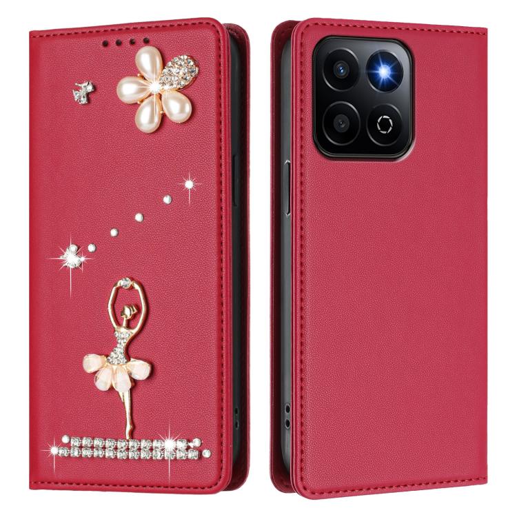 For Honor 400 Smart 5G Global / X7d 5G Ballet Girl Diamond Studded RFID Vegan Leather Phone Case