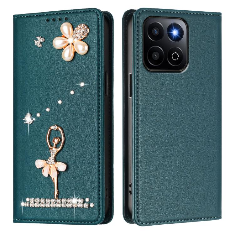 For Honor 400 Smart 5G Global / X7d 5G Ballet Girl Diamond Studded RFID Vegan Leather Phone Case