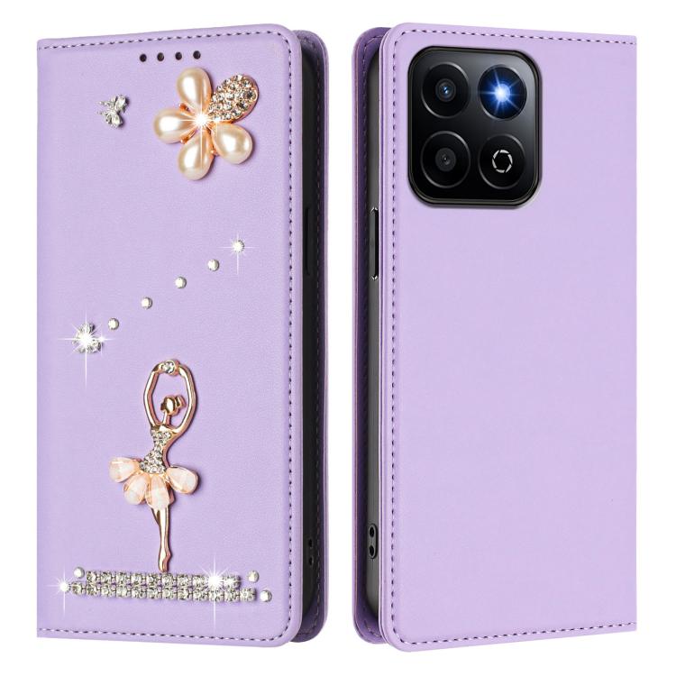For Honor 400 Smart 5G Global / X7d 5G Ballet Girl Diamond Studded RFID Vegan Leather Phone Case