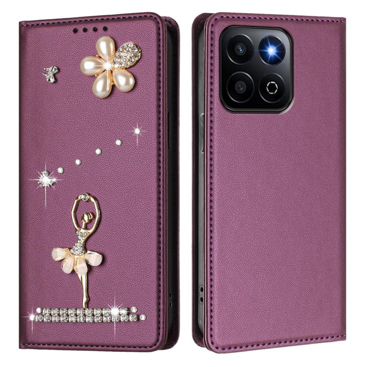 For Honor 400 Smart 5G Global / X7d 5G Ballet Girl Diamond Studded RFID Vegan Leather Phone Case
