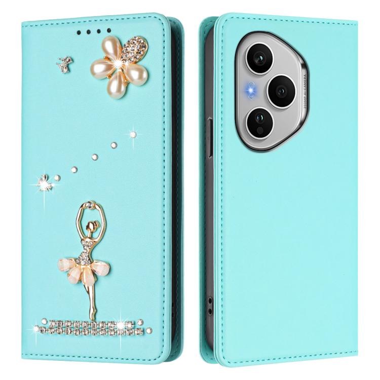 For Honor 400 Pro 5G Global 160.8mm Ballet Girl Diamond Studded RFID Vegan Leather Phone Case