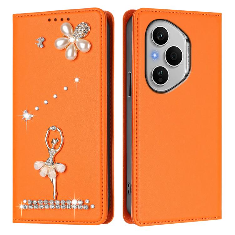 For Honor 400 Pro 5G Global 160.8mm Ballet Girl Diamond Studded RFID Vegan Leather Phone Case