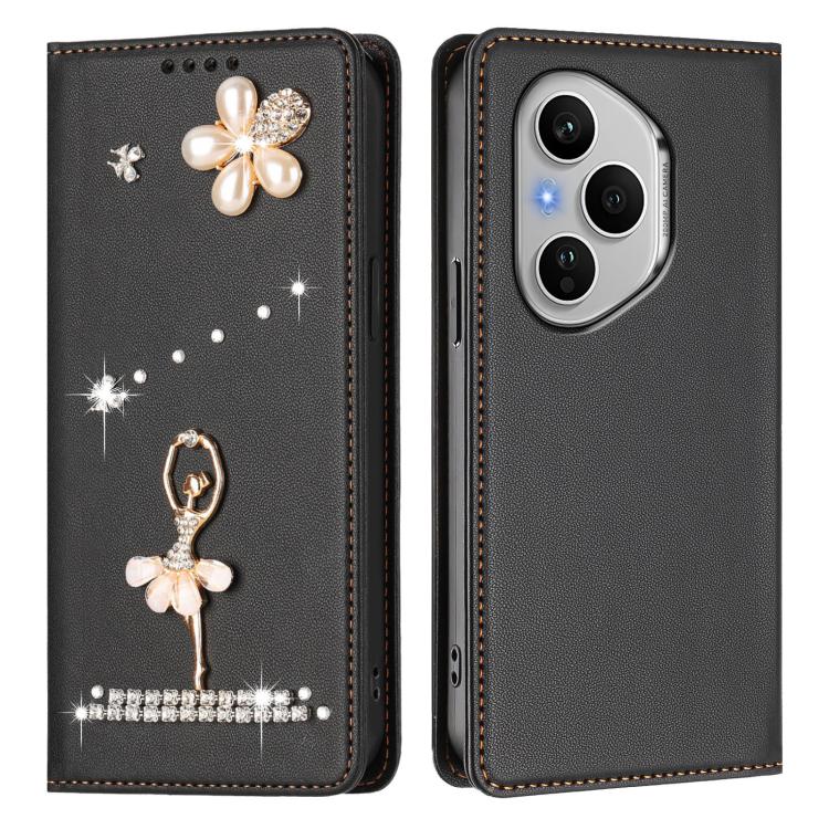 For Honor 400 Pro 5G Global 160.8mm Ballet Girl Diamond Studded RFID Vegan Leather Phone Case