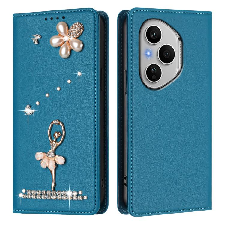 For Honor 400 Pro 5G Global 160.8mm Ballet Girl Diamond Studded RFID Vegan Leather Phone Case
