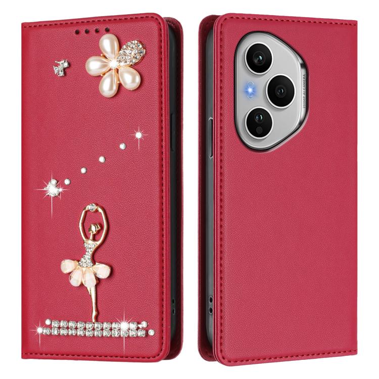 For Honor 400 Pro 5G Global 160.8mm Ballet Girl Diamond Studded RFID Vegan Leather Phone Case